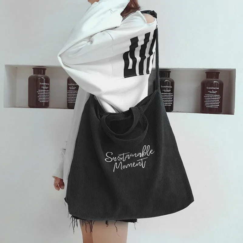 Christmas Gift Women Corduroy Shoulder & Crossbody Bags Female Eco Cloth Handbag Large Capacity Zipper Totes Soft Embroidery Messenger Bag