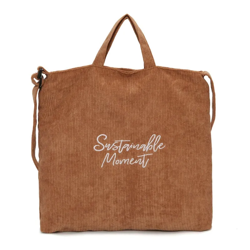 Christmas Gift Women Corduroy Shoulder & Crossbody Bags Female Eco Cloth Handbag Large Capacity Zipper Totes Soft Embroidery Messenger Bag