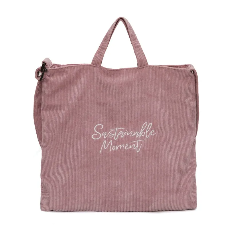 Christmas Gift Women Corduroy Shoulder & Crossbody Bags Female Eco Cloth Handbag Large Capacity Zipper Totes Soft Embroidery Messenger Bag