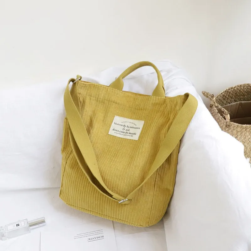 Christmas Gift Women Corduroy Shoulder Bag Large Capacity Cloth Handbag Tote Female Crossbody Messenger Bags Ladies Simple Canvas Zipper Purses