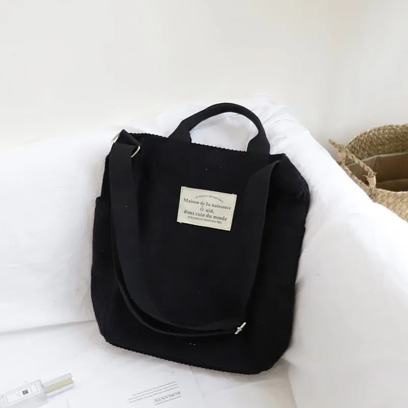 Christmas Gift Women Corduroy Shoulder Bag Large Capacity Cloth Handbag Tote Female Crossbody Messenger Bags Ladies Simple Canvas Zipper Purses