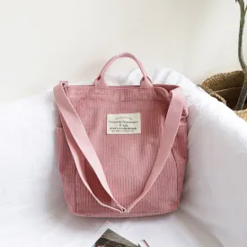 Christmas Gift Women Corduroy Shoulder Bag Large Capacity Cloth Handbag Tote Female Crossbody Messenger Bags Ladies Simple Canvas Zipper Purses
