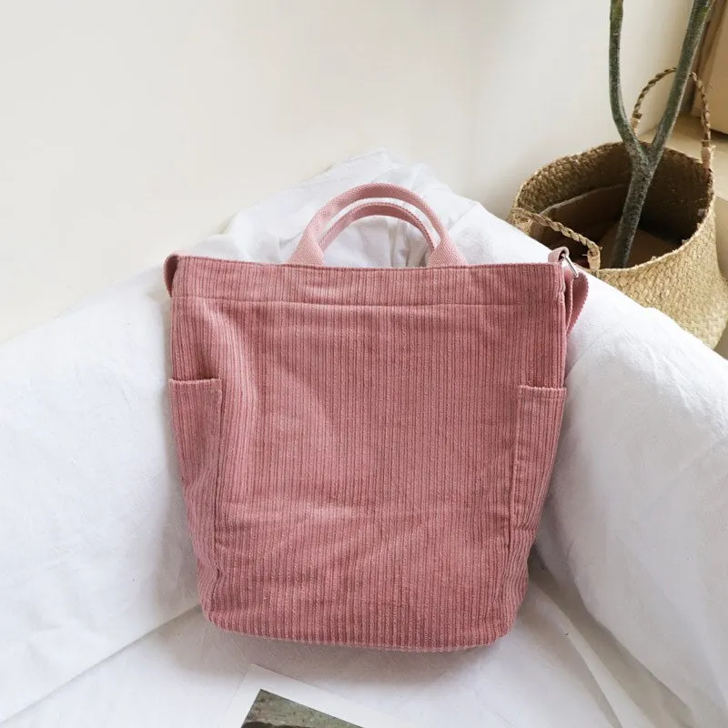 Christmas Gift Women Corduroy Shoulder Bag Large Capacity Cloth Handbag Tote Female Crossbody Messenger Bags Ladies Simple Canvas Zipper Purses