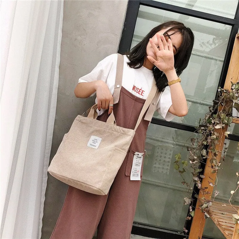 Christmas Gift Women Corduroy Shoulder Bags Soft Cloth Handbag Tote Female Crossbody Messenger Bags Ladies Canvas Zipper Purses Shopping Bag