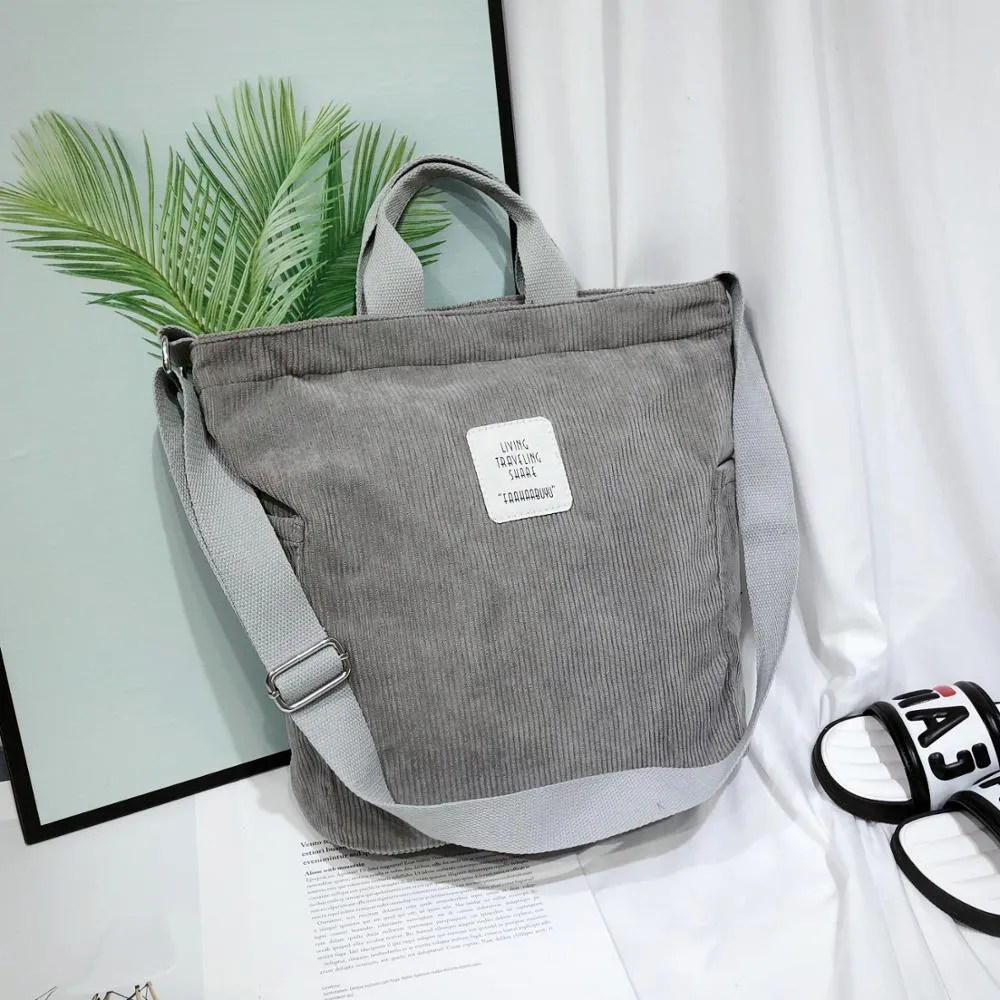 Christmas Gift Women Corduroy Shoulder Bags Soft Cloth Handbag Tote Female Crossbody Messenger Bags Ladies Canvas Zipper Purses Shopping Bag