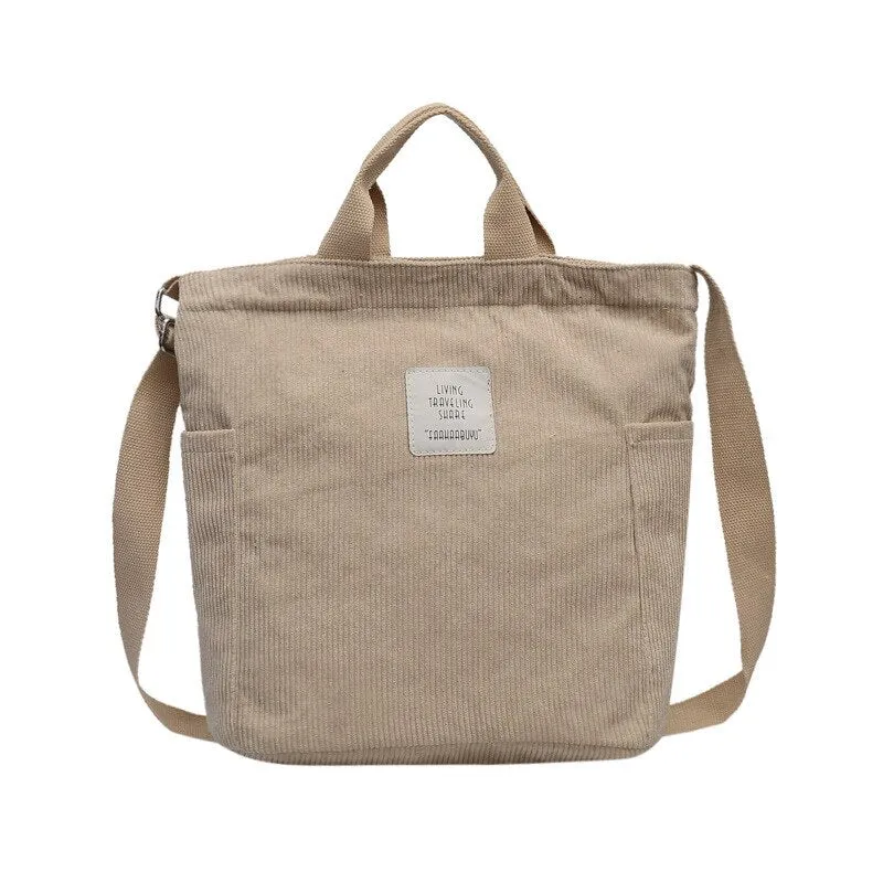 Christmas Gift Women Corduroy Shoulder Bags Soft Cloth Handbag Tote Female Crossbody Messenger Bags Ladies Canvas Zipper Purses Shopping Bag