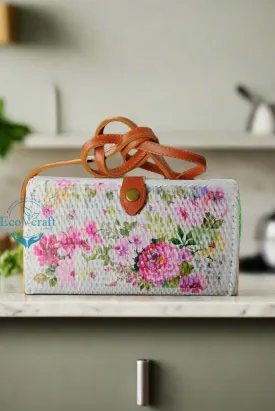 Classic Pink Flower White Triangular Crossbody Sling Bag