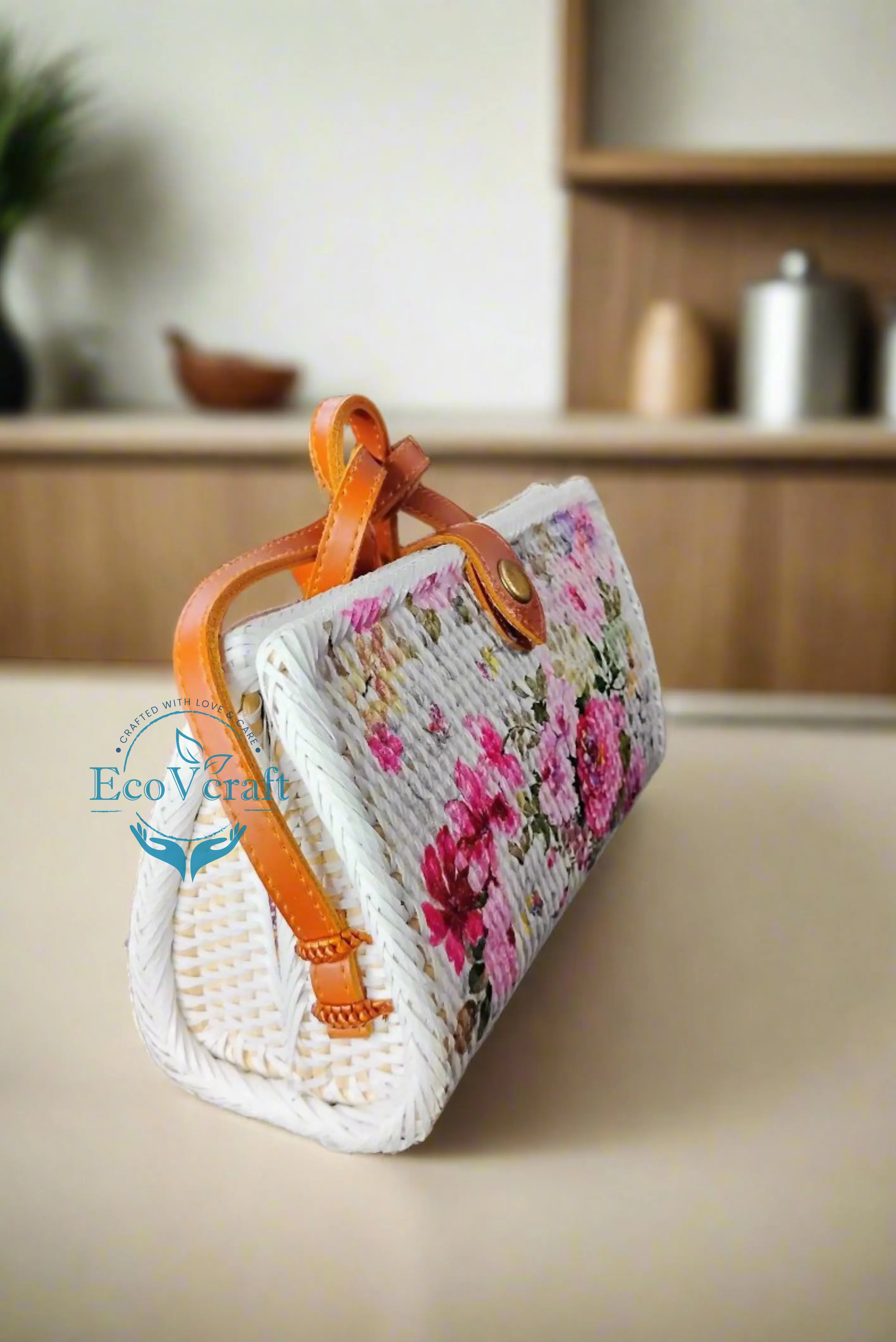 Classic Pink Flower White Triangular Crossbody Sling Bag