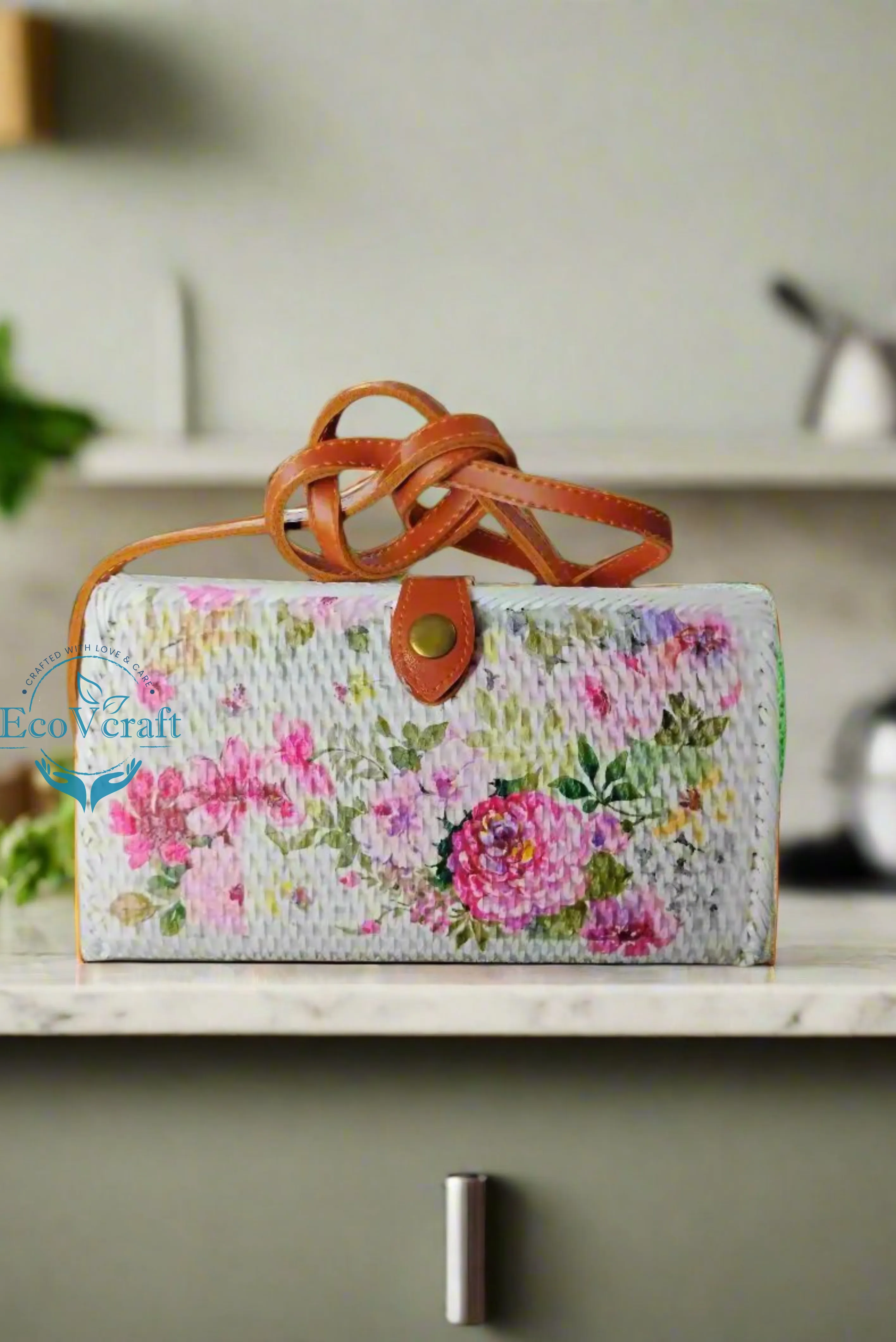 Classic Pink Flower White Triangular Crossbody Sling Bag