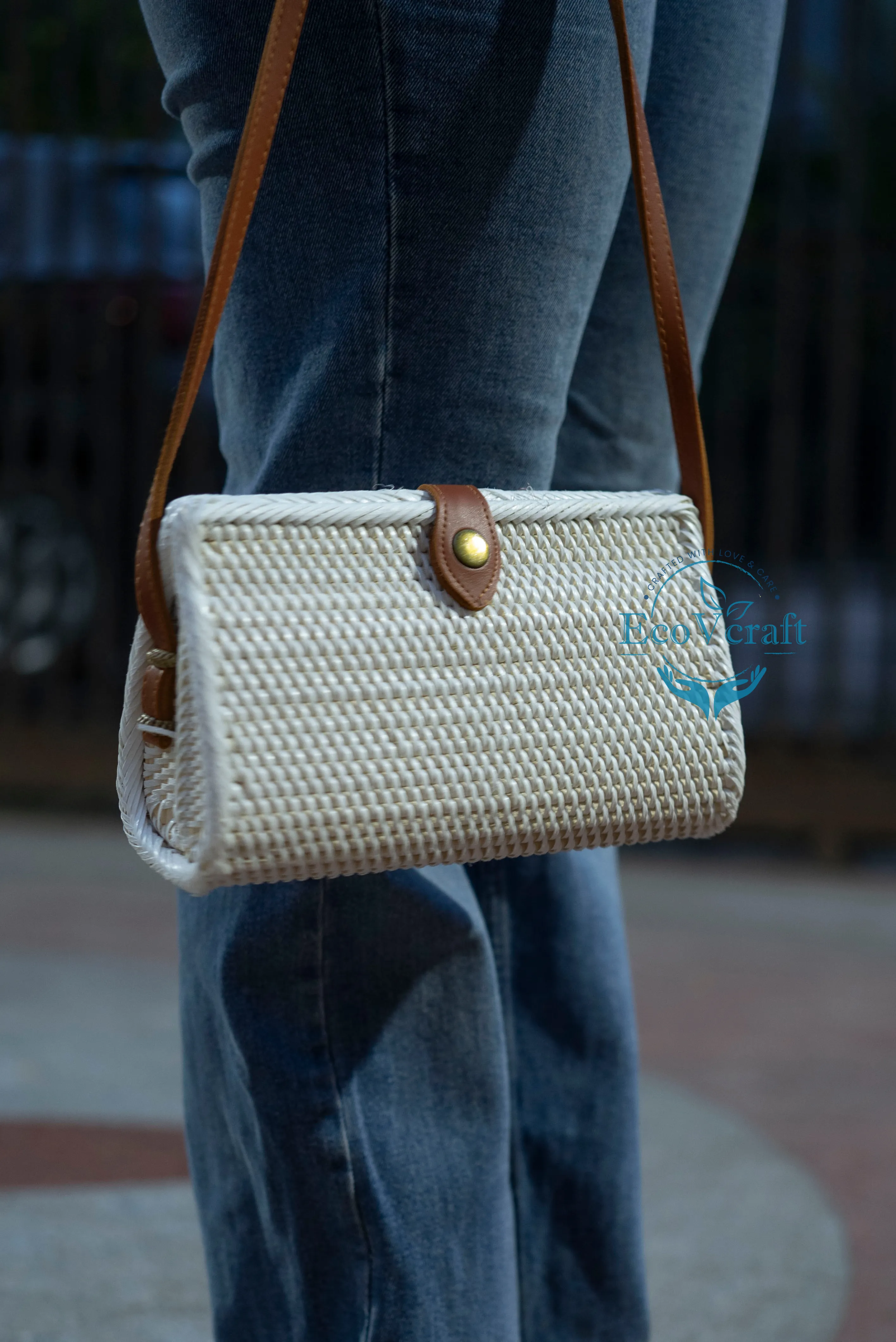 Classic White Triangular Crossbody / Clutch Sling Bag