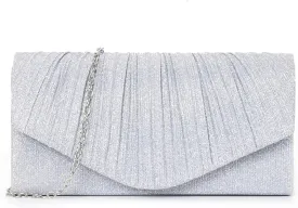 Clutch Purses for Women, Glitter Evening Bag with Chain Strap, Formal Pleated Design for Wedding, Cocktail, Party