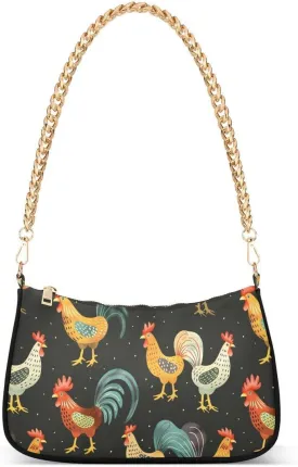 Color Rooster Tote Bag Hobo Handbag Shoulder Bag for Women Ladies Mini Clutch Purse with Zipper Closure