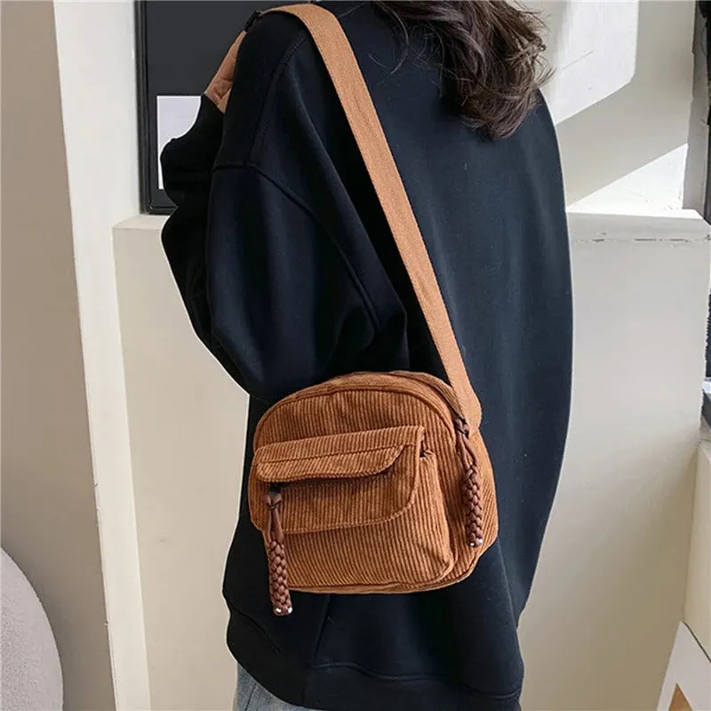Corduroy Women's Small Shoulder Bag Teenager Girl Crossbody Bag Bolsa Cute Tote Student Street Korean Harajuku Messenger Bags
