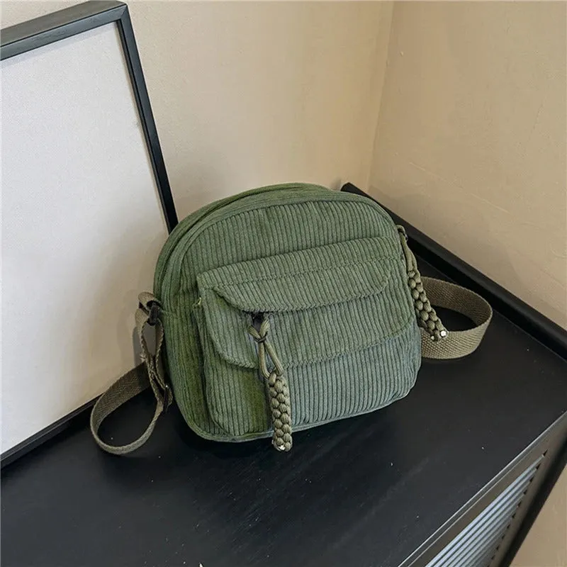 Corduroy Women's Small Shoulder Bag Teenager Girl Crossbody Bag Bolsa Cute Tote Student Street Korean Harajuku Messenger Bags