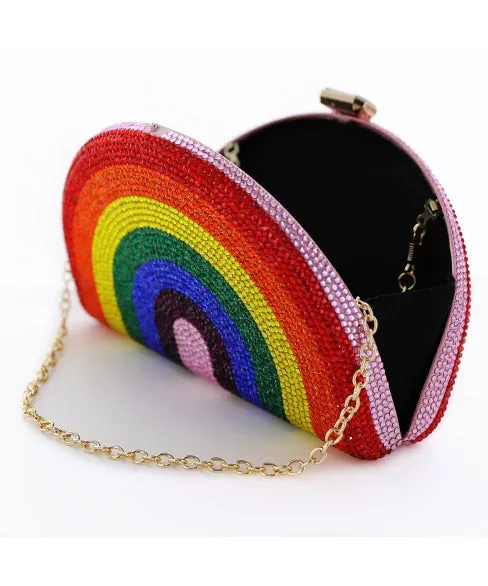 Crystal-Embellished Rainbow Evening Clutch