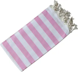 Dandelion - Stripes Pattern - Naturally-Dyed Cotton Turkish Towel Peshtemal - 71x39 Inches - White & Sugar Pink