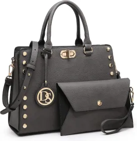 Dasein Women Medium Satchel Handbag Work Tote Shoulder Bag Top Handle Purse with Matching Clutch 2pcs Set