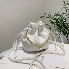 Drawstring bucket bag beaded handbag fashion shoulder bag lady messenger bag classic lady bag mobile phone bag