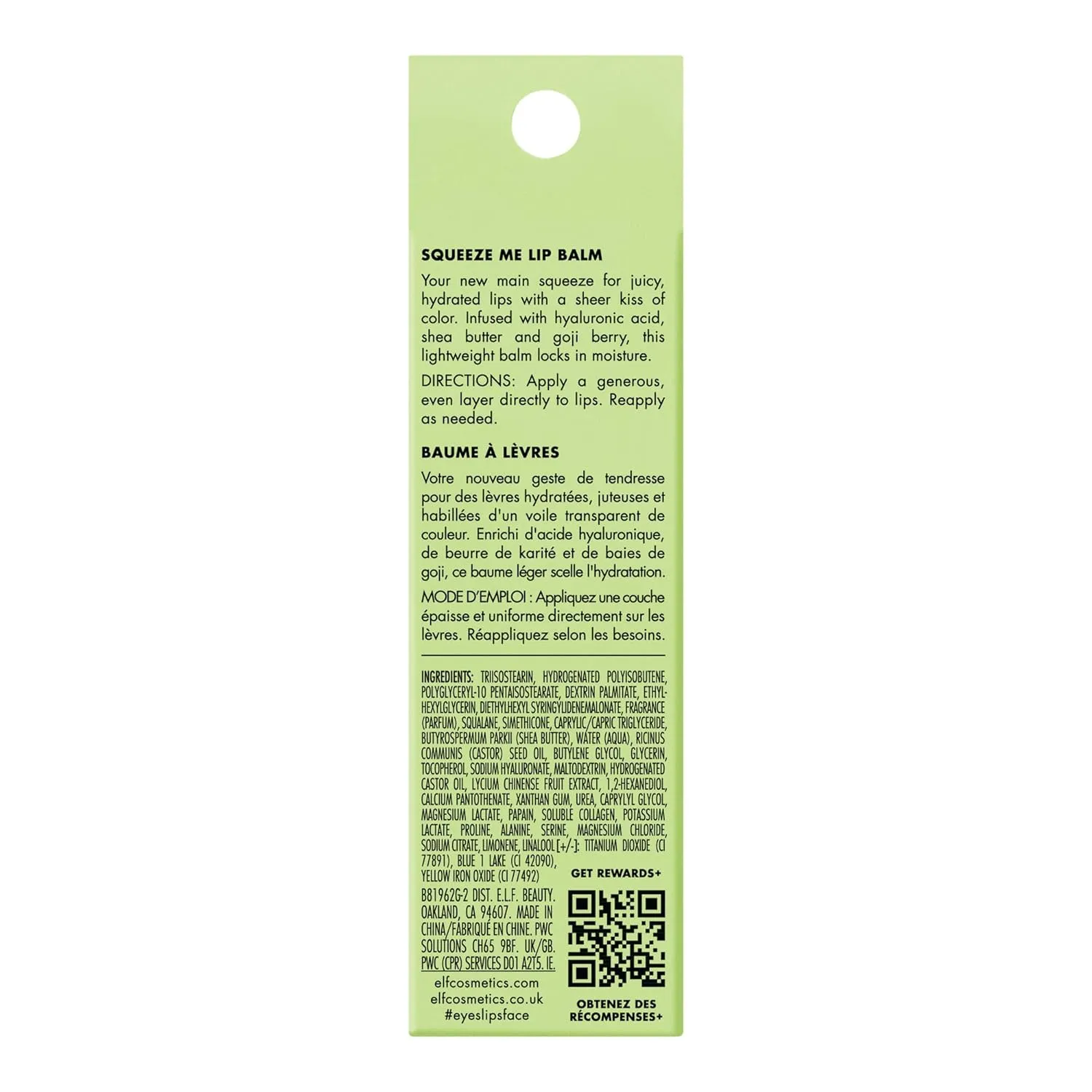 e.l.f. Squeeze Me Lip Balm, Moisturizing Lip Balm For A Sheer Tint Of Color, Infused With Hyaluronic Acid, Vegan & Cruelty-free, Honeydew