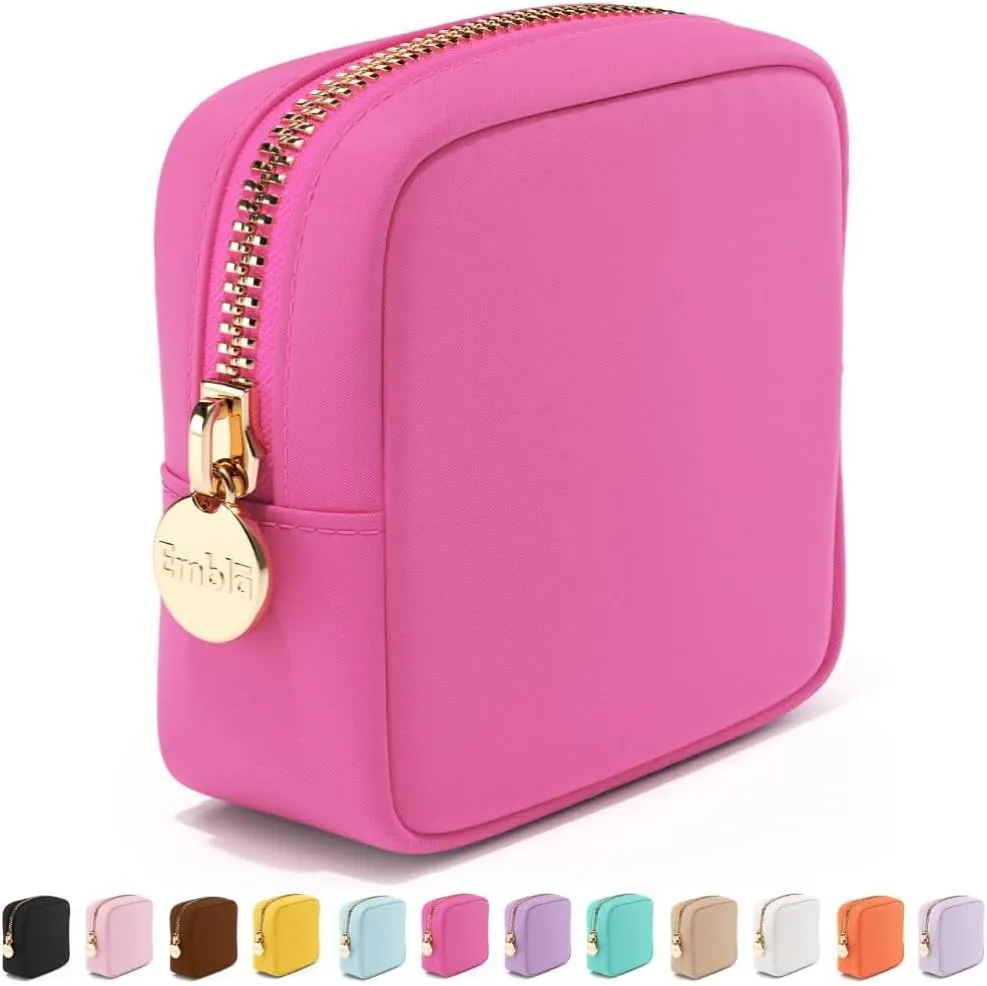 Embla Makeup Bag Travel Cosmetics Pouch and Toiletry Bag, Nylon Zipper Pouch Purse, Cute Make Up Organizer Storage Tote for Women Girls, Travel Skincare Case, Small Makeup Bags, Bubblegum