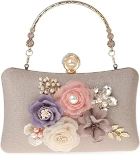 Evening HandBags for Women Flower Wedding Clutch Purse Satin Floral Ladies Party Crossbody Bag