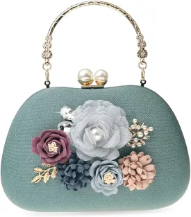 Evening HandBags for Women Flower Wedding Clutch Purse Satin Floral Ladies Party Crossbody Bag