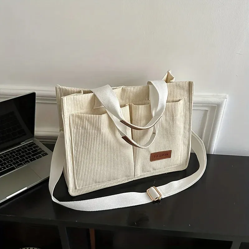Fashion Women's Corduroy Tote Messenger Shoulder Handbag Large Capacity Bag