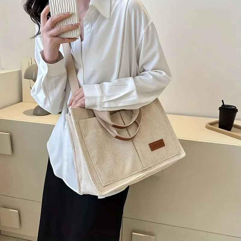 Fashion Women's Corduroy Tote Messenger Shoulder Handbag Large Capacity Bag
