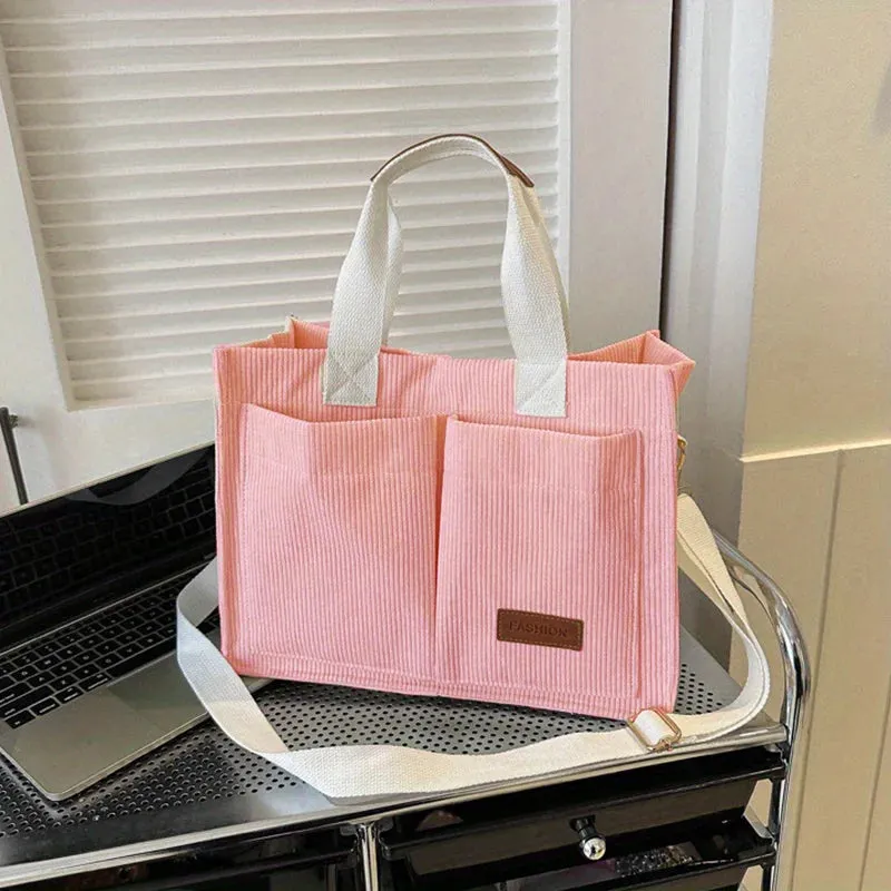 Fashion Women's Corduroy Tote Messenger Shoulder Handbag Large Capacity Bag