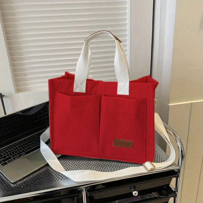 Fashion Women's Corduroy Tote Messenger Shoulder Handbag Large Capacity Bag
