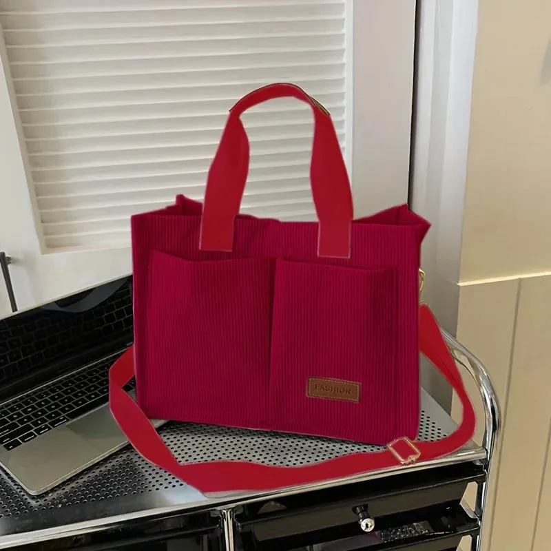 Fashion Women's Corduroy Tote Messenger Shoulder Handbag Large Capacity Bag