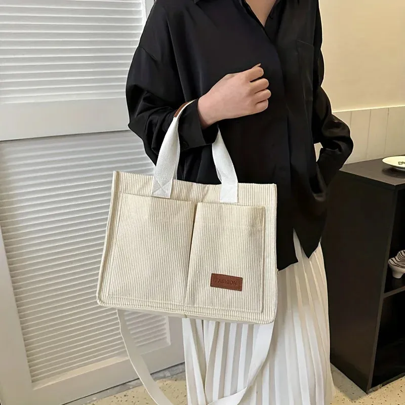 Fashion Women's Corduroy Tote Messenger Shoulder Handbag Large Capacity Bag