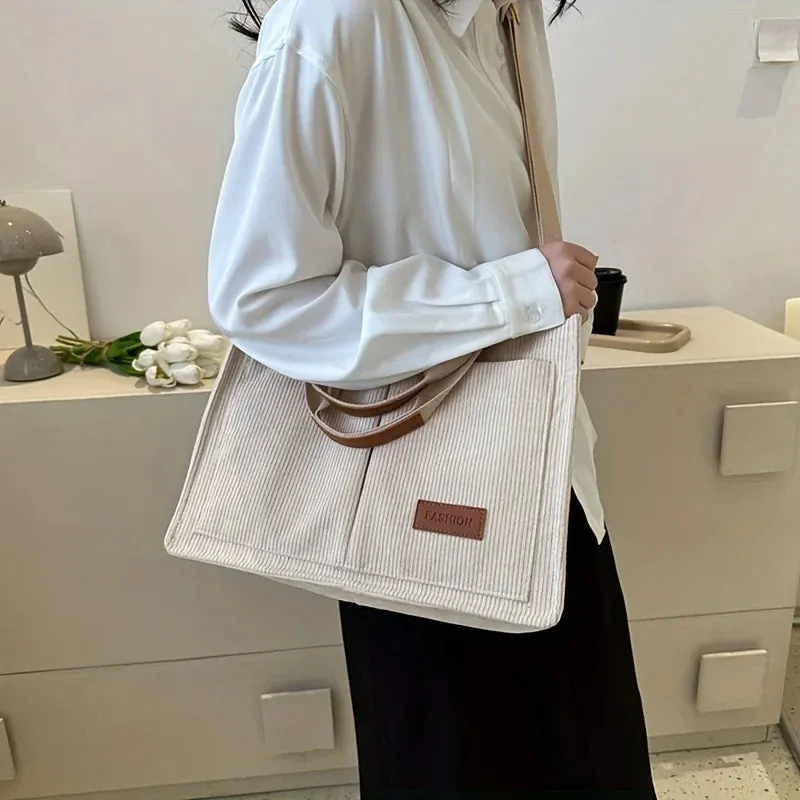Fashion Women's Corduroy Tote Messenger Shoulder Handbag Large Capacity Bag