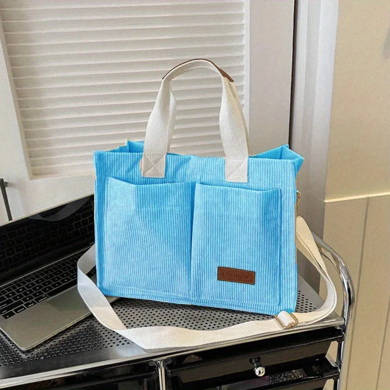Fashion Women's Corduroy Tote Messenger Shoulder Handbag Large Capacity Bag