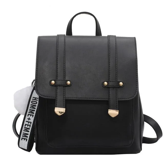 Faux Leather Casual Flap Backpack