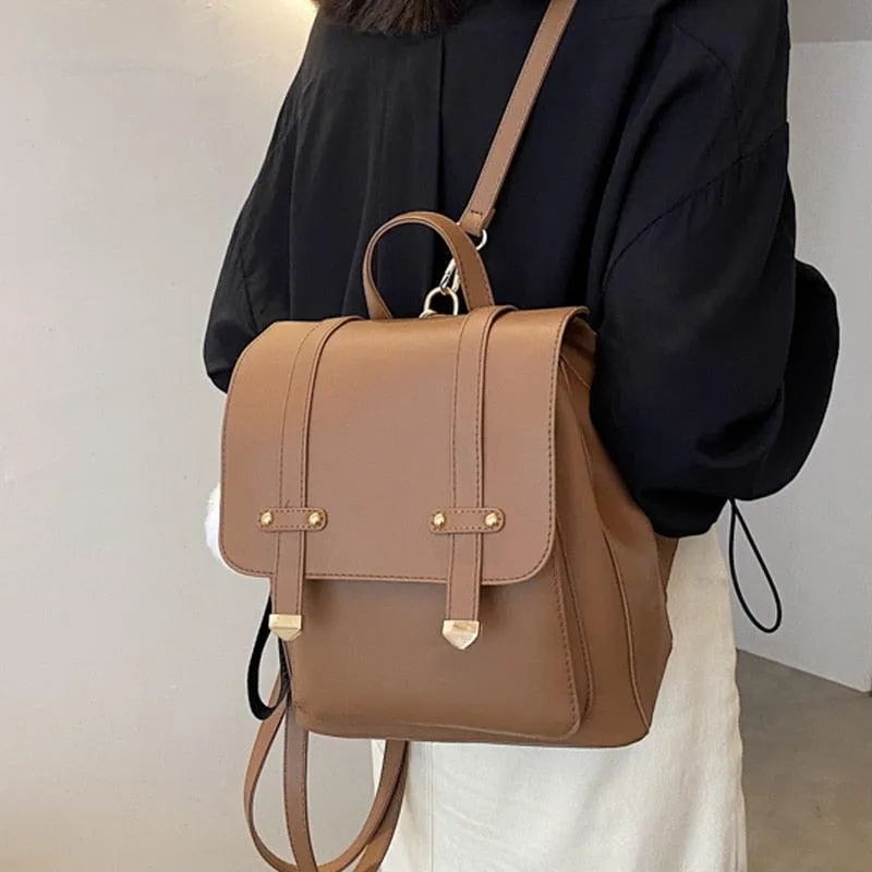 Faux Leather Casual Flap Backpack
