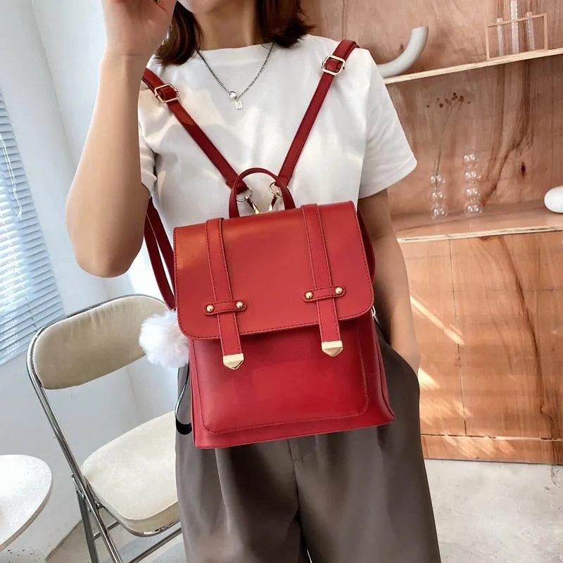 Faux Leather Casual Flap Backpack
