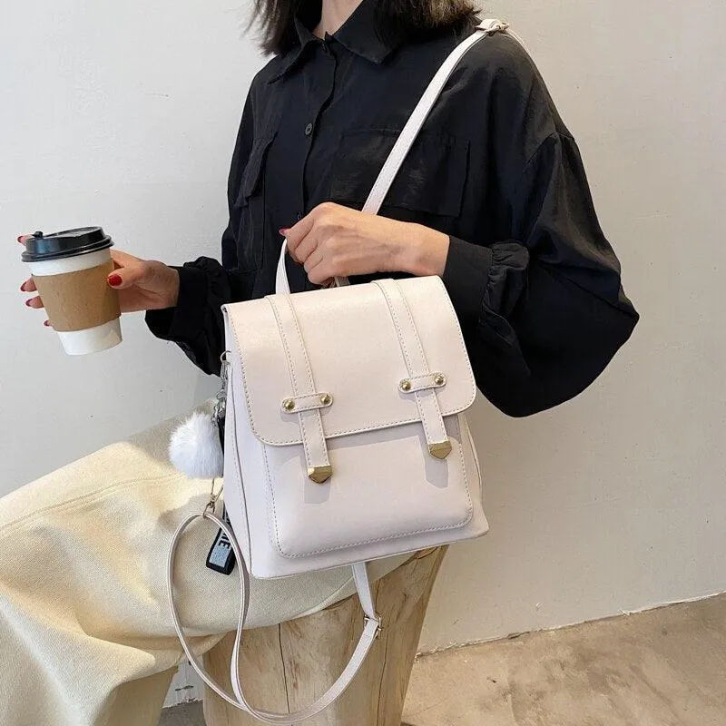 Faux Leather Casual Flap Backpack