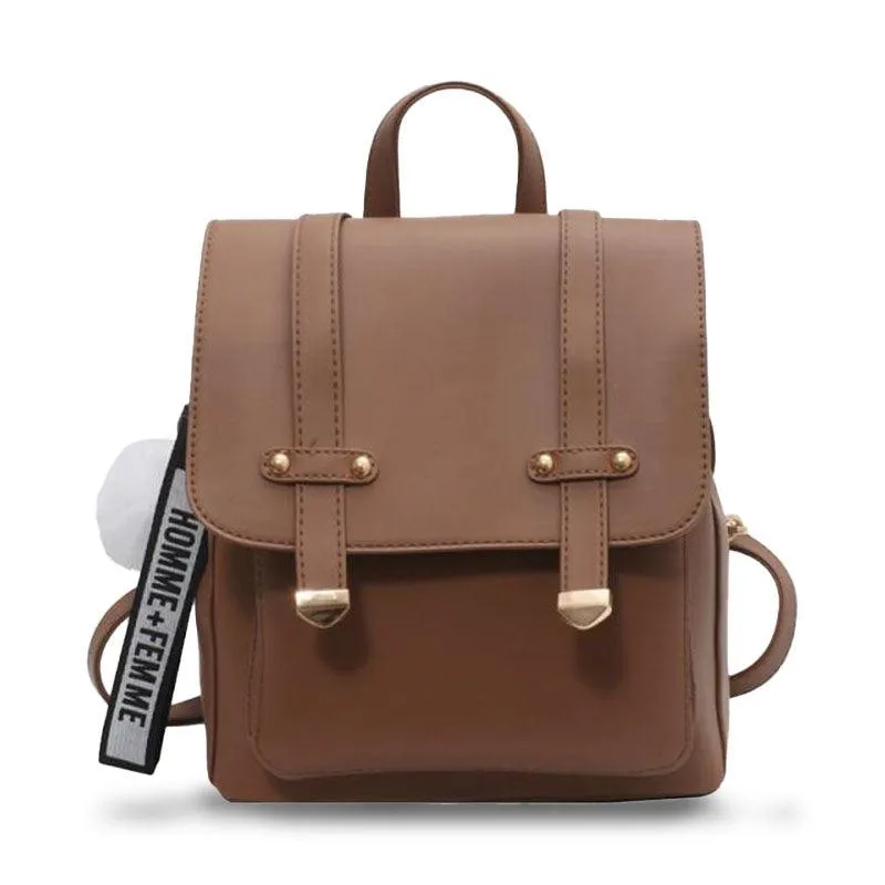 Faux Leather Casual Flap Backpack