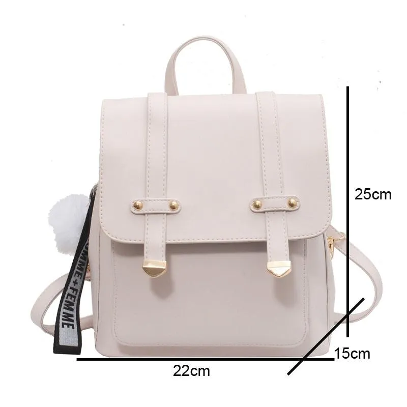 Faux Leather Casual Flap Backpack