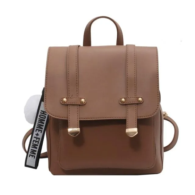Faux Leather Casual Flap Backpack