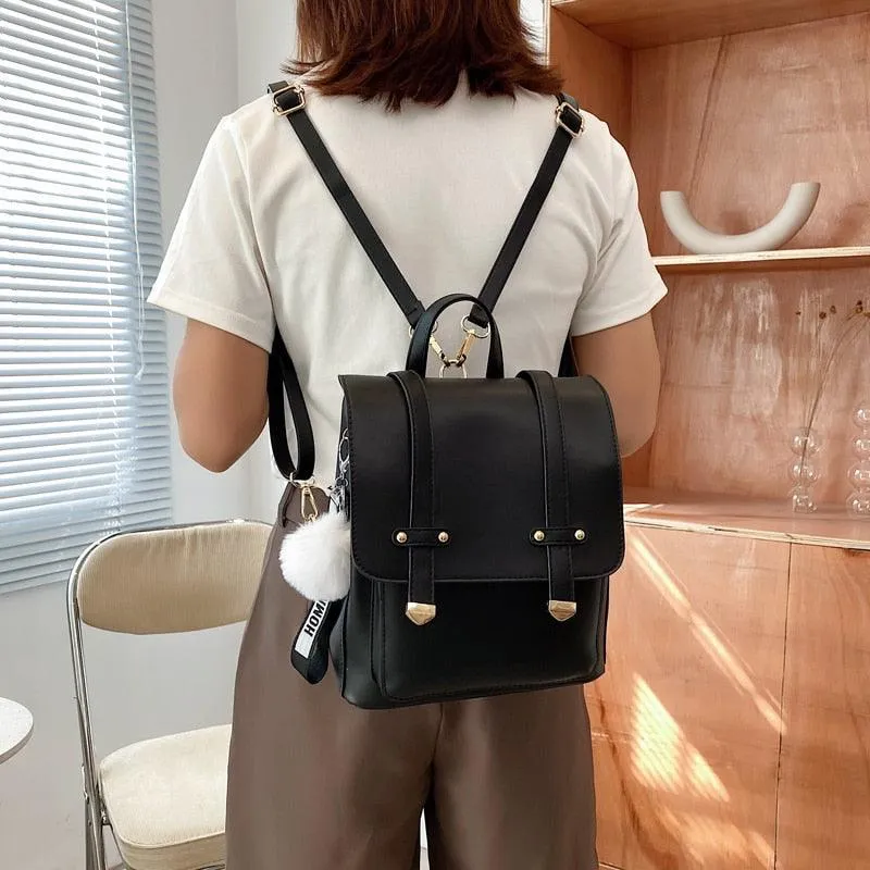 Faux Leather Casual Flap Backpack