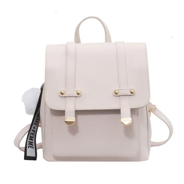 Faux Leather Casual Flap Backpack