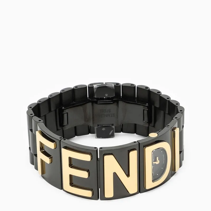 FENDI Mini Watch with Gold Logo Lettering