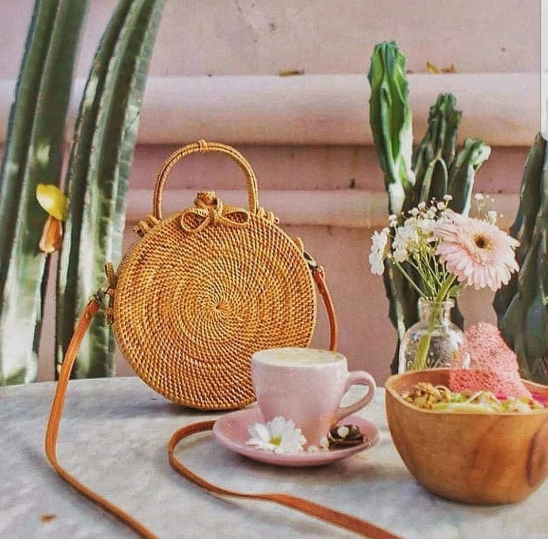 Flores Round Rattan Handbag