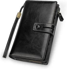 FT FUNTOR Women's Big Fat RFID Blocking Wallet Leather Zip Around Clutch Large Phone Organizer Wristlet