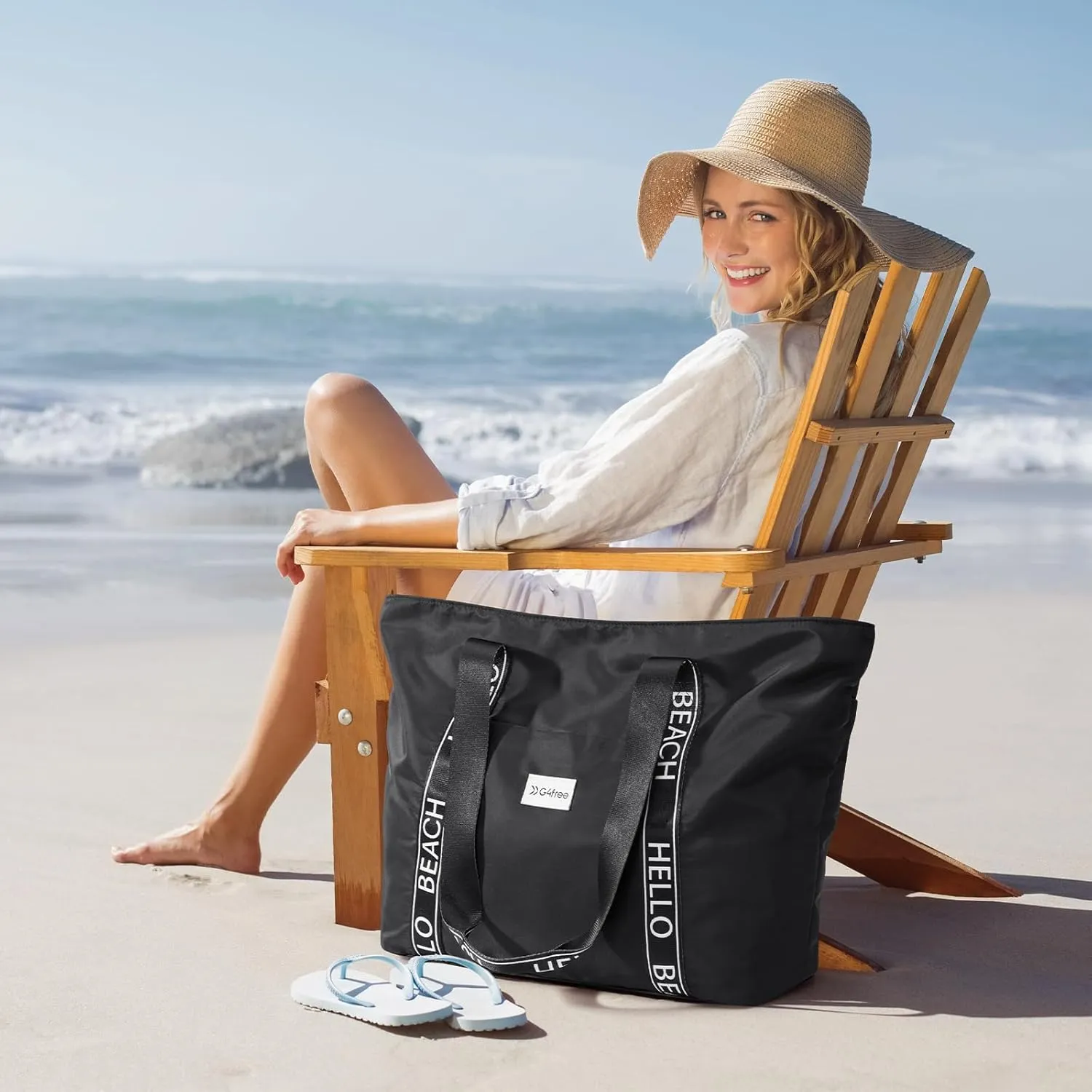 G4Free Beach Bag, Waterproof Beach Bags for Women, Personalized Strap Tote Bag for Women Birthday Gifts