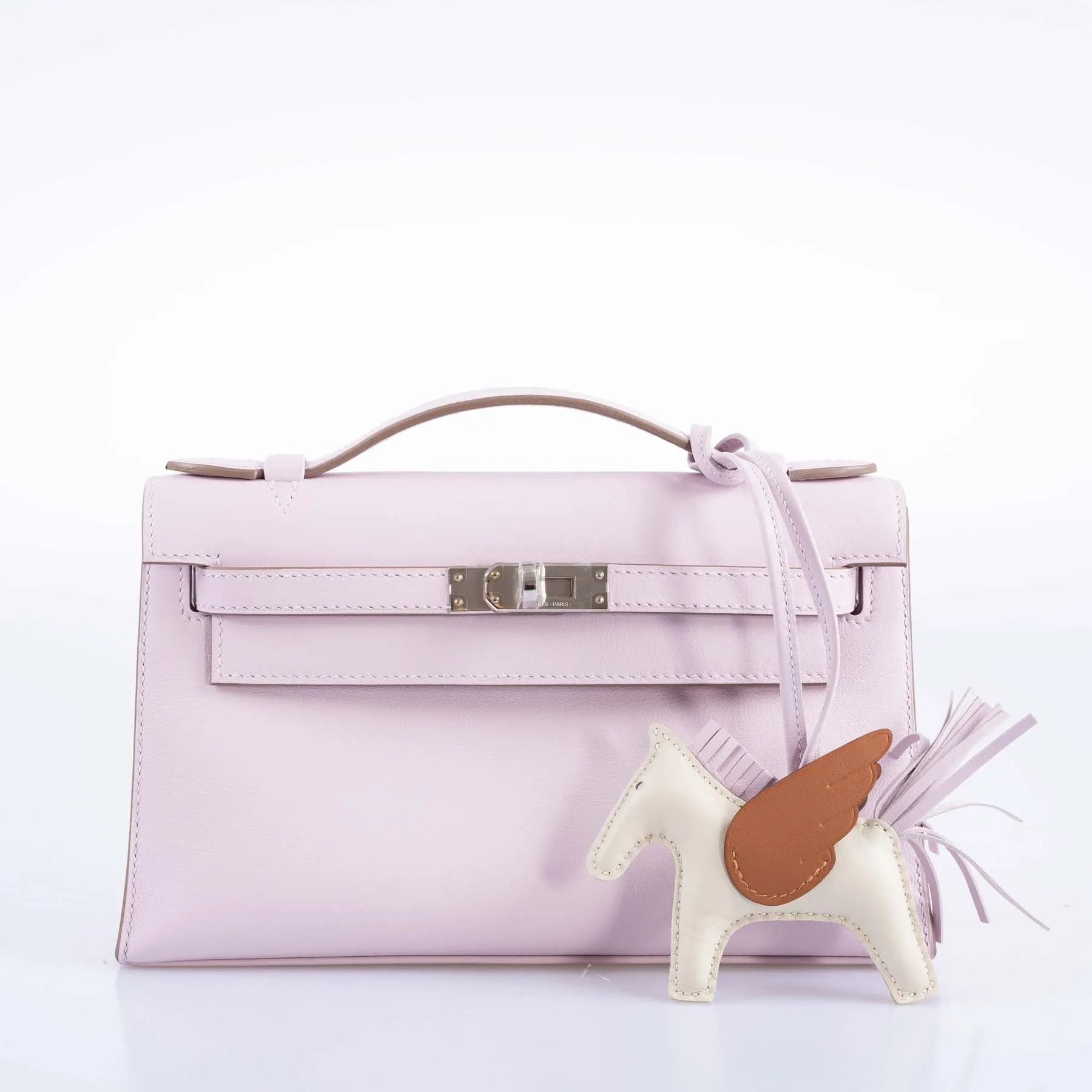 Hermès Kelly Pochette Mauve Pale Swift Palladium Hardware