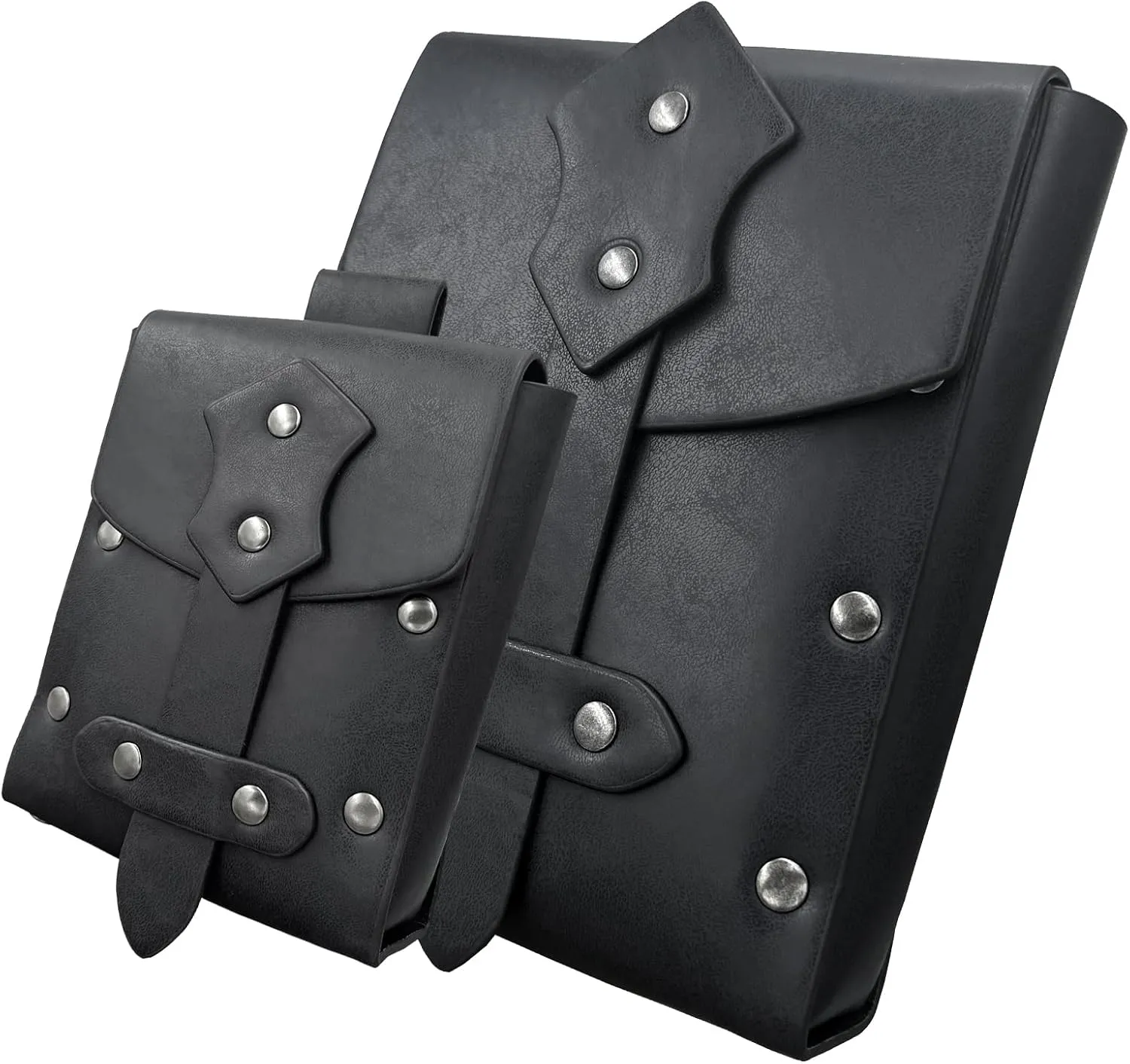 HiiFeuer 2 Pieces Medieval Faux Leather Studded Belt Pouch, Retro Renaissance Belt bag, Portable Waist Bag Side Pack for LARP
