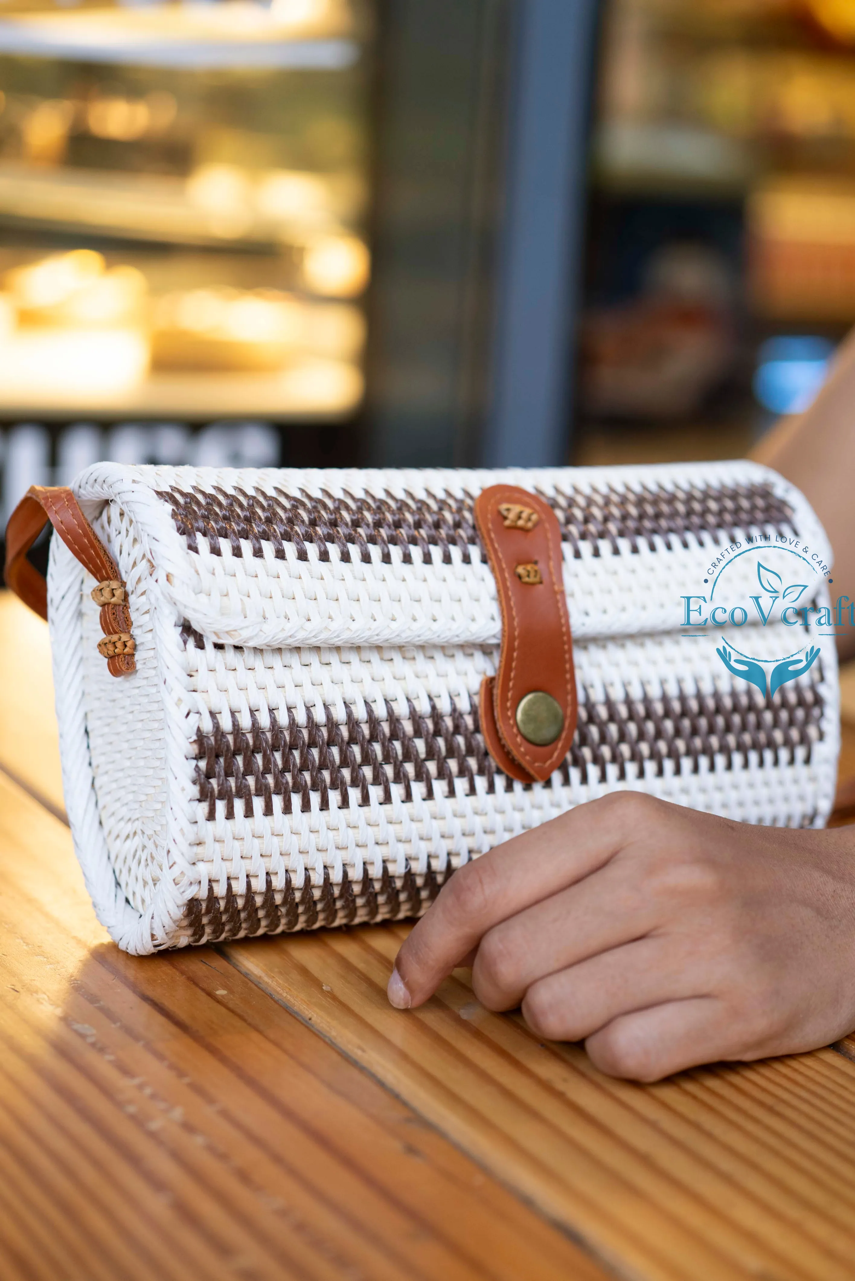 Hippie Heart White & Brown Strips Rectangular Bag